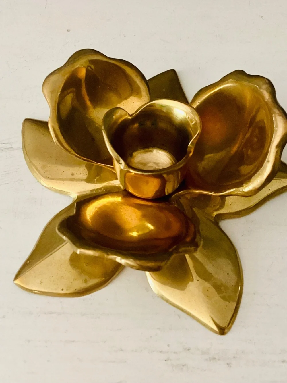 Set of 2 Solid Brass Lotus Flowers Taper Candle Holders MCM Vintage Decor Metal